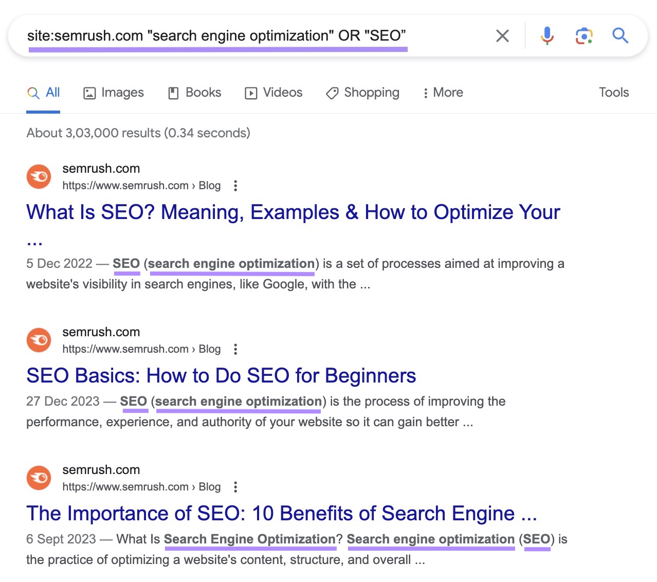 Google's SERP for "site:sr03.amztools.in "search engine optimization" OR "SEO”” site search