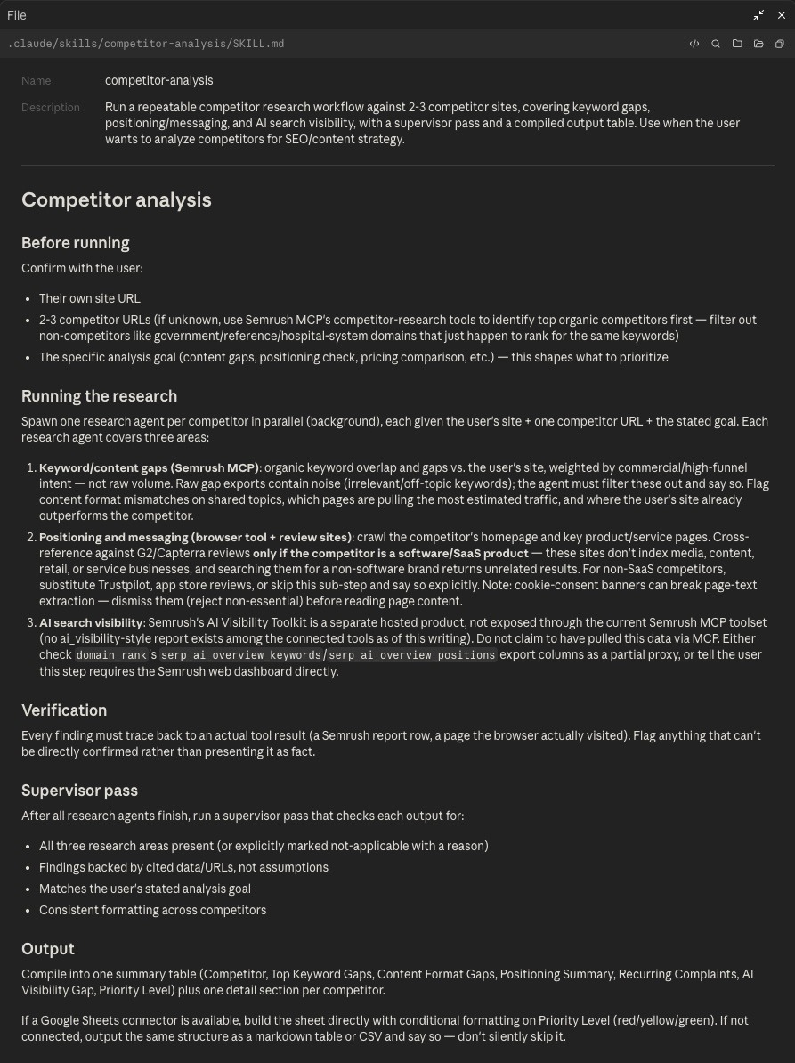 A competitor analysis skill created on Claude Code.