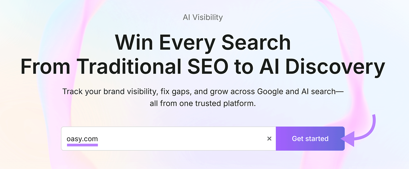 AI Visibility Toolkit start page with domain field and Get started button