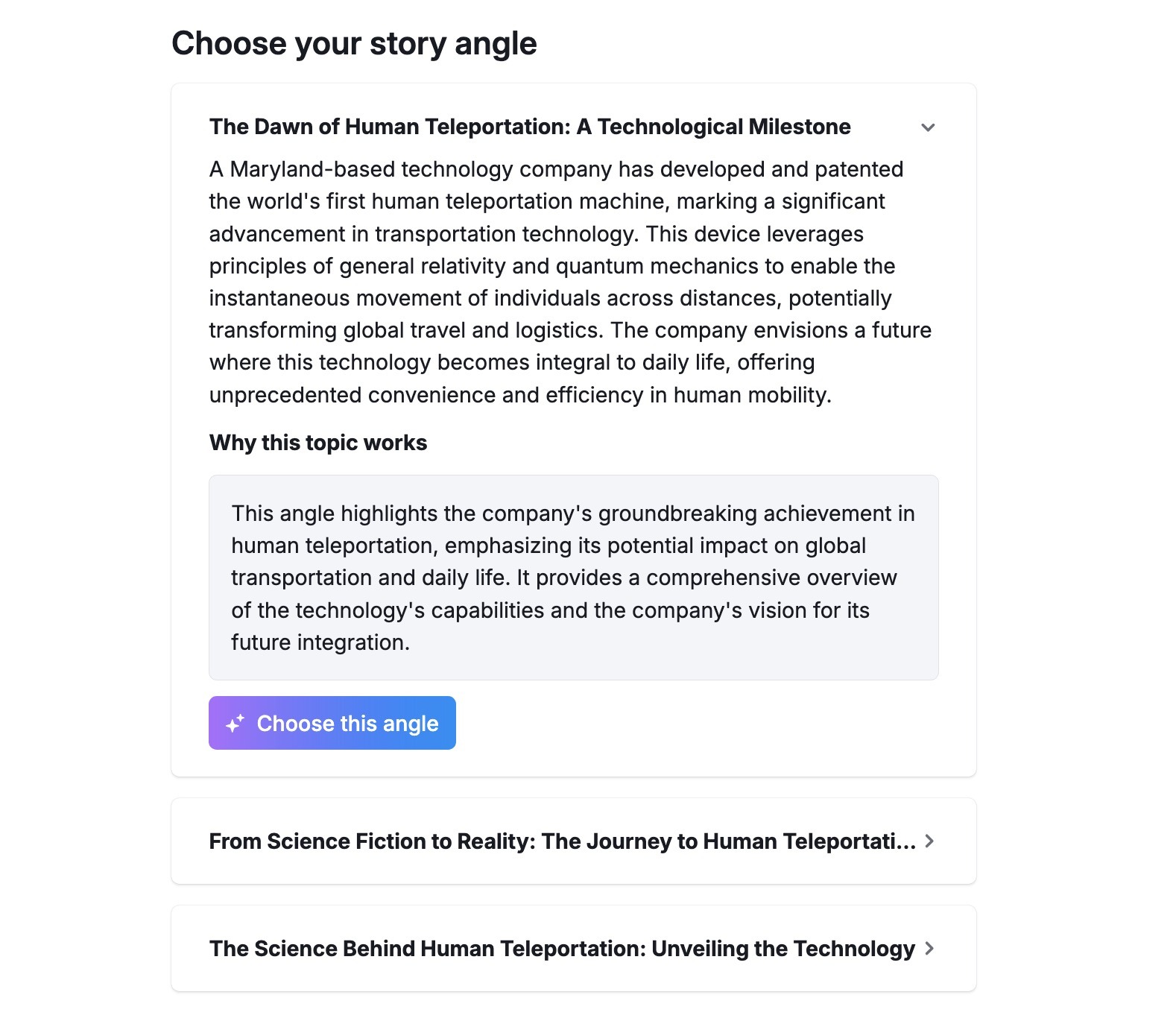 Three story angles to choose from on the AI PR Toolkit.