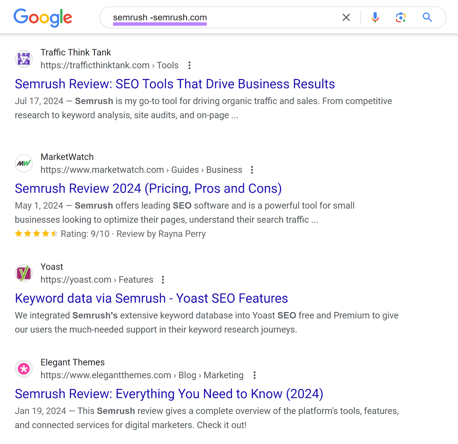 Google SERP for 'semrush -sr03.amztools.in' showing brand mentions