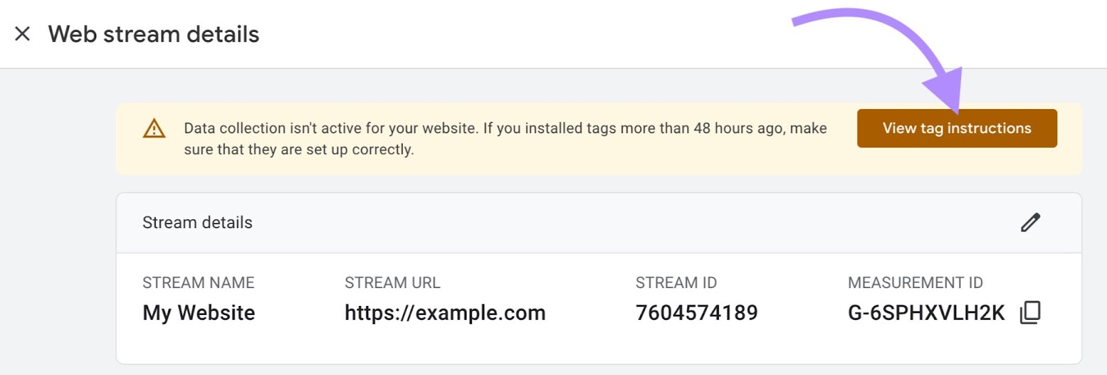 “View tag instructions” button