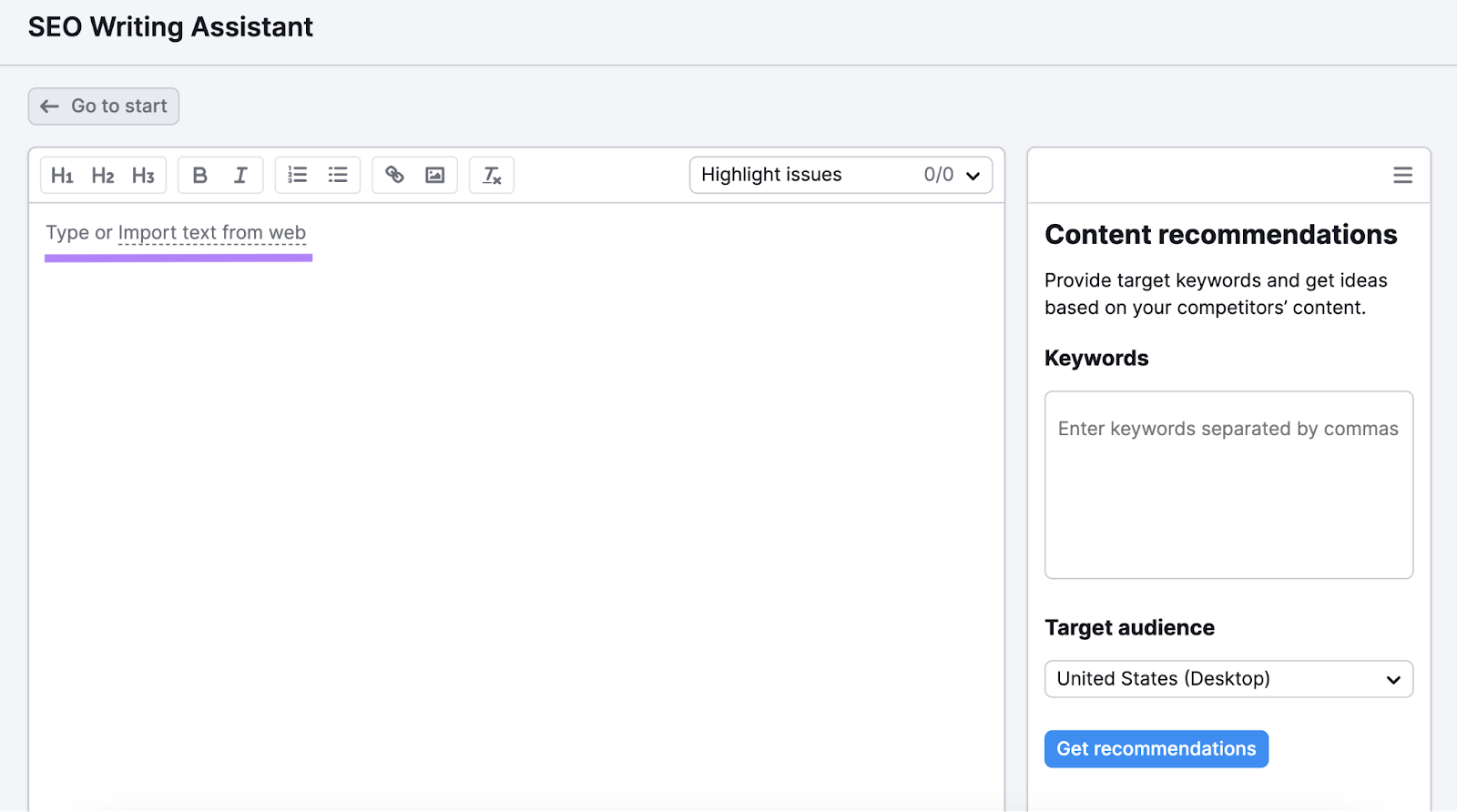 SEO Writing Assistant editor