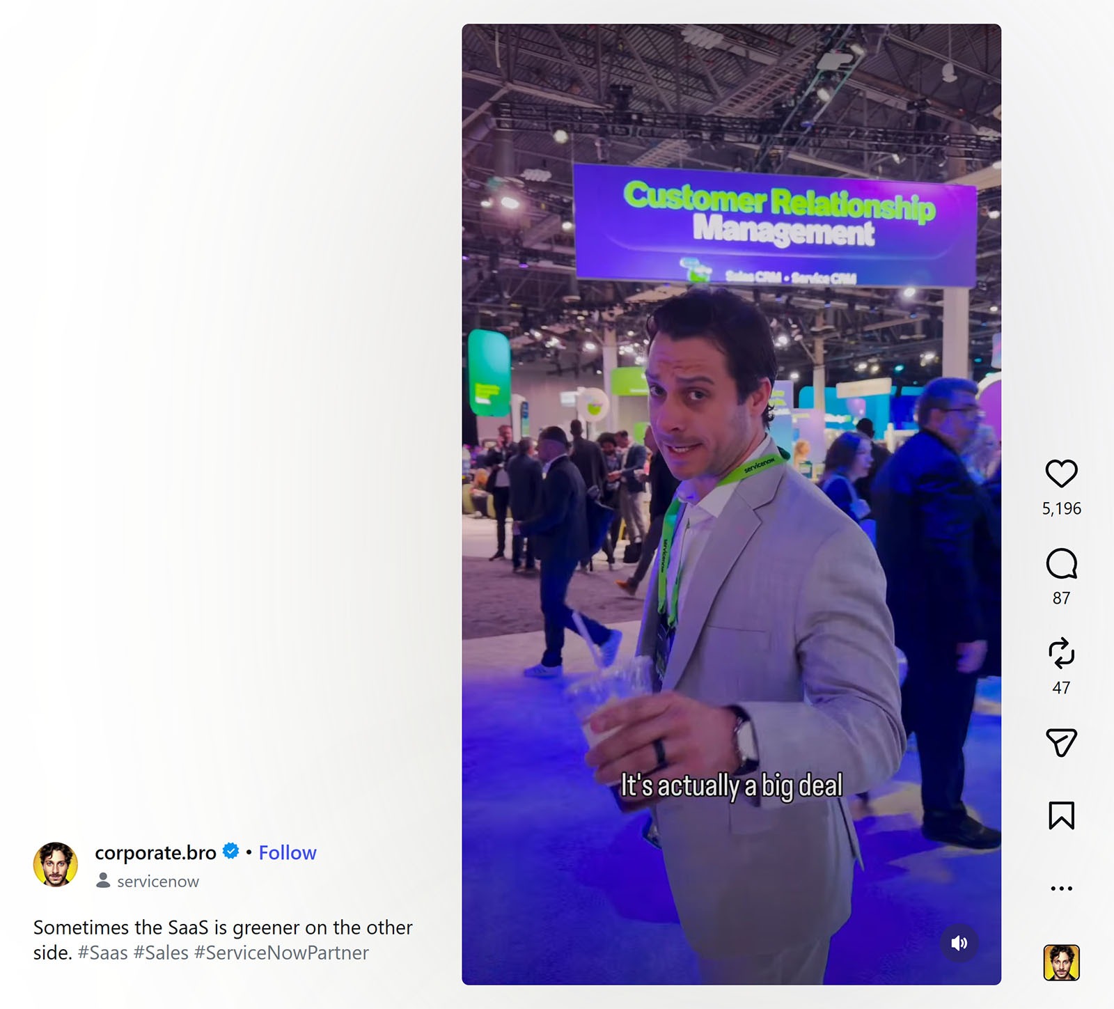 Instagram Reel filmed at a conference promoting CRM software