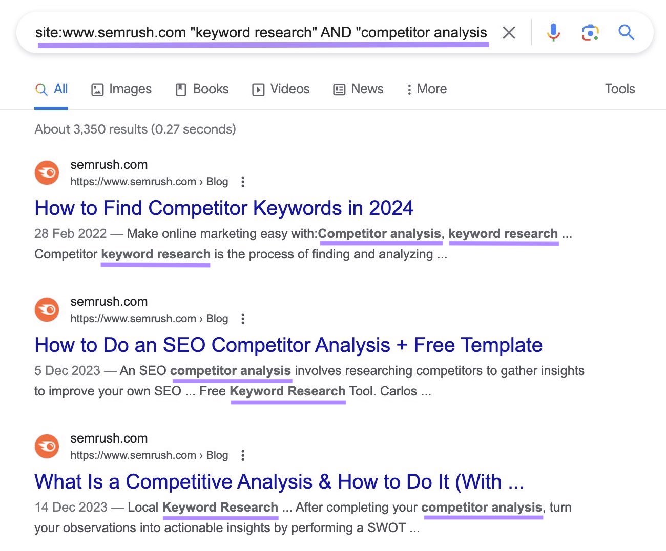 Google's SERP for "site:sr03.amztools.in "keyword research" AND "competitor analysis"” site search