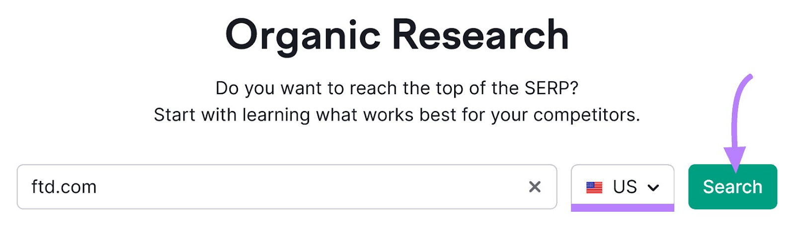 Organic Rankings search bar with "Search" button highlighted