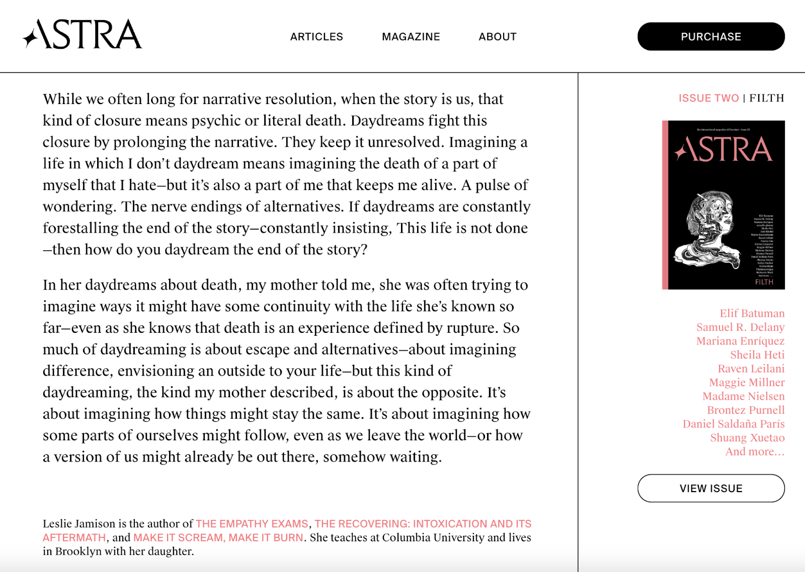A conclusion of Leslie Jamison's personal essay about daydreaming