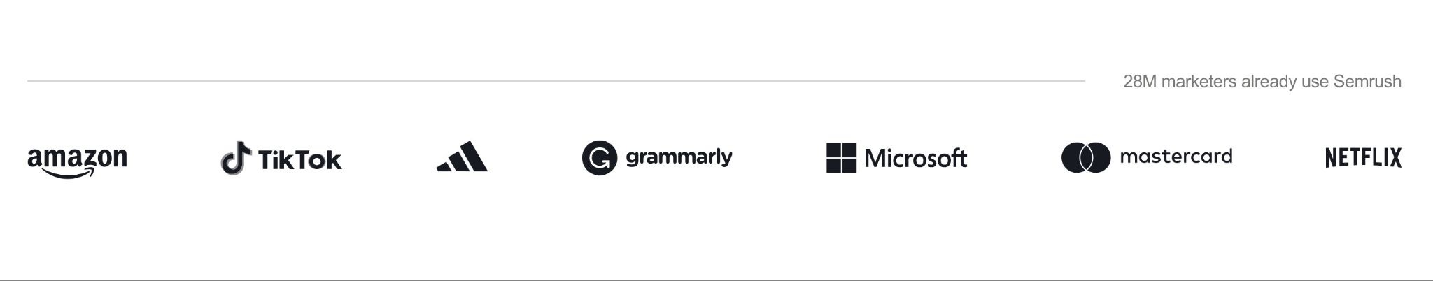 A landing page by Semrush displaying logos of well-known customers like Amazon, Grammarly, and Netflix.