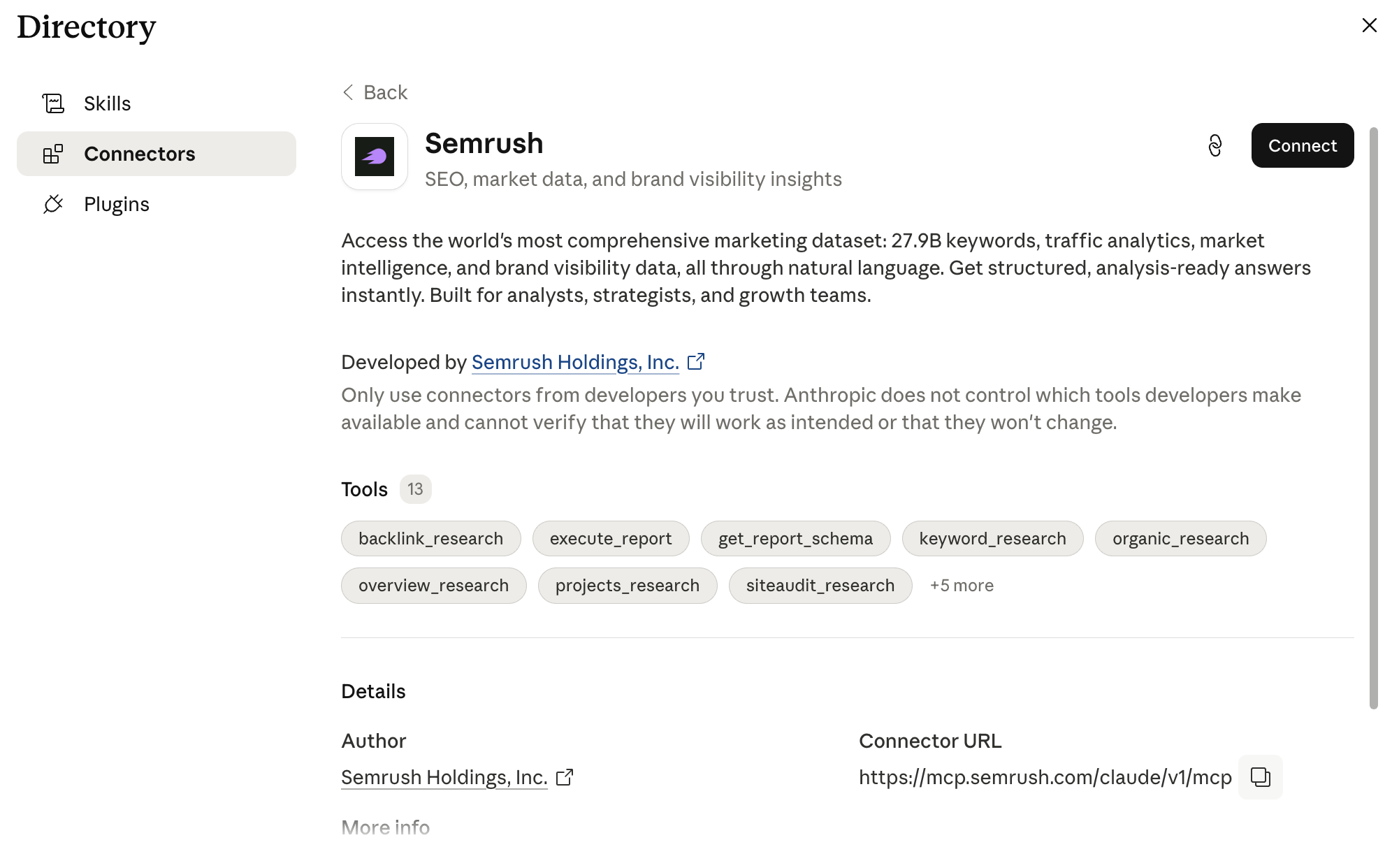 Connect Semrush app